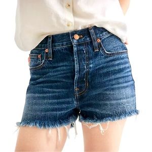 Madewell | The Dadjean Short Blue Jean Shorts lightly distressed Raw Hem 28